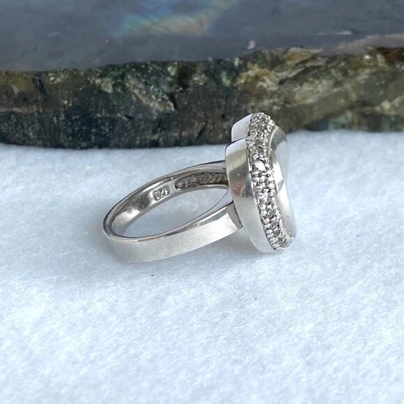 Sterling Silver 925 Cubic Zirconia Polished Modernist Asymmetric Heart Ring 6.75 - Picture 4 of 16